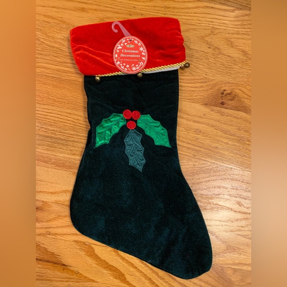 NWT Cal Best Mistletoe Green and Red Belled Christmas Stocking